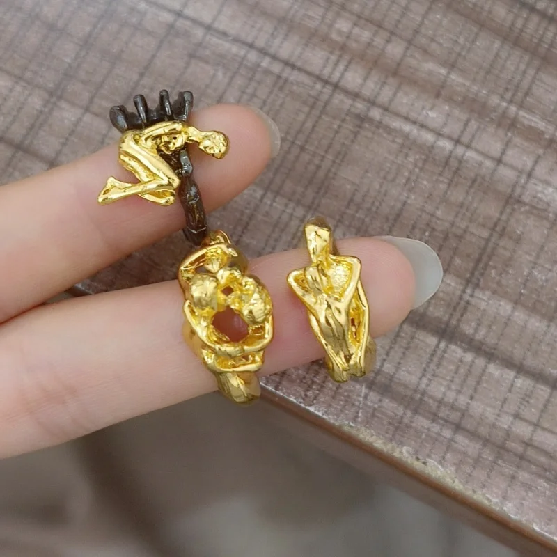 Personality Creative Embrace Adam and Eve Resizable Ring For Women Luxury Jewelry Gifts