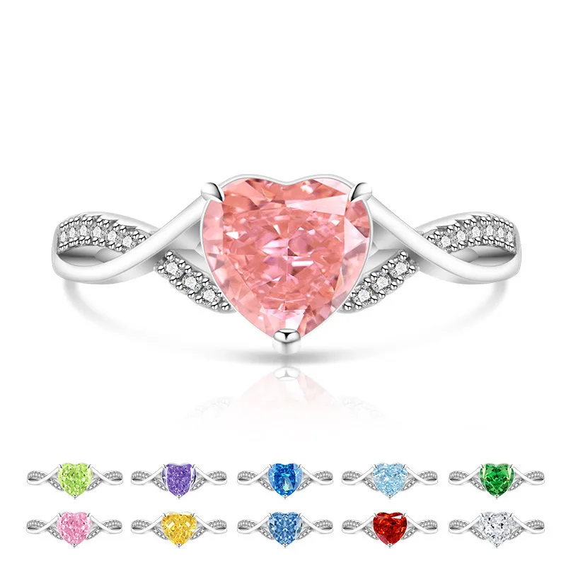 

Light Luxury Fashion 925 Sterling Silver Ice Flower Cut Love High Carbon Diamond Cross Ring Lady Versatile Jewelry