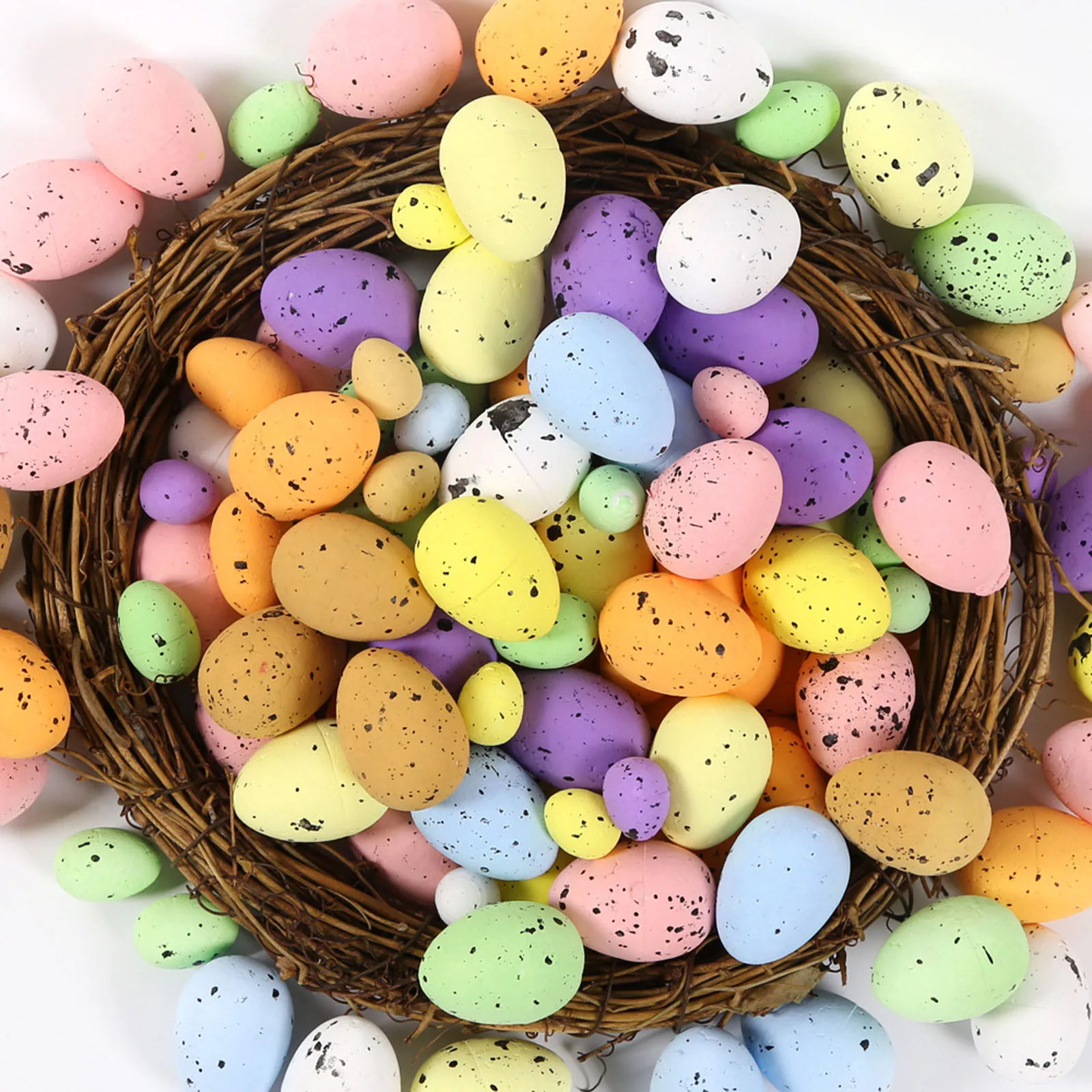 100Pcs Foam Easter Eggs Happy Easter Decorations Painted Bird Pigeon Eggs DIY Craft Kids Gift Favor Home Decor Easter Party