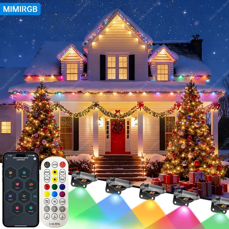 أضواء الطنف الذكية الدائمة في الهواء الطلق 100FT 60LED App التحكم RGBIC سلسلة أضواء مع جهاز التحكم عن بعد للمنزل حفلات عيد الميلاد والمناسبات #1