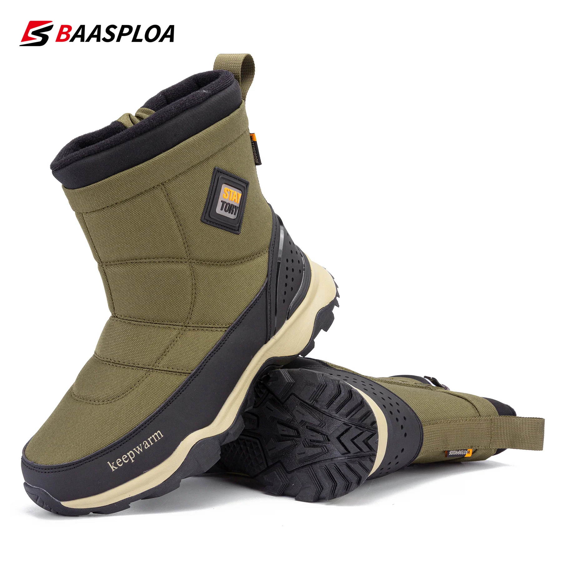 Baasploa – chaussures d'hiver pour hommes, bottes en peluche, plateforme, imperméables, en cuir, baskets chaudes, antidérapantes, chaussures de marche et de randonnée, 2022