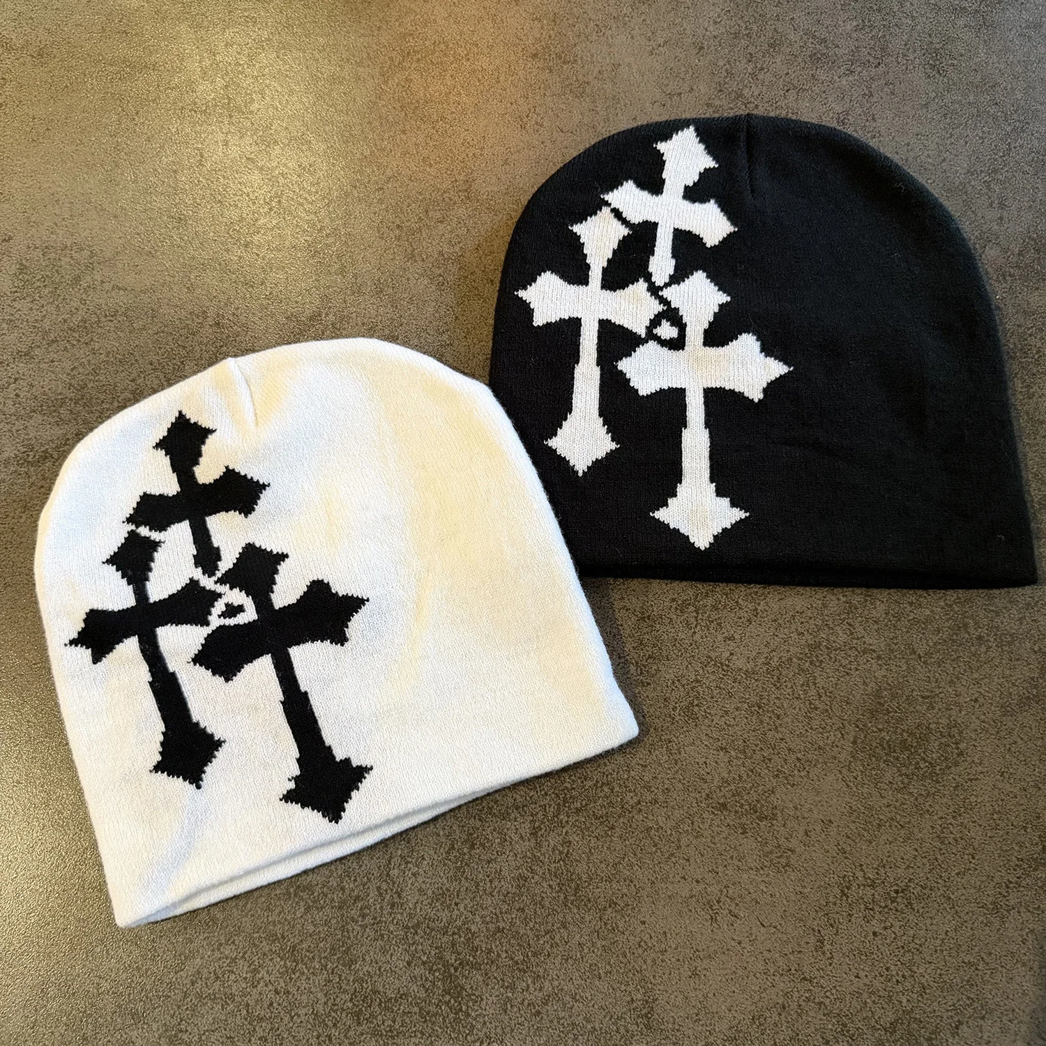 Y2K Crucifix Jacquard Knitted Hat, European And American Popularity Hip Hop Hat, Street Trend Fashion Personality Adult Hat