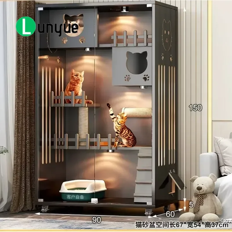 Luxury Wooden Frame Cat Tree Villa Indoor Breathable Waterproof All Season Furniture for Cats Large Activity Center Pet House