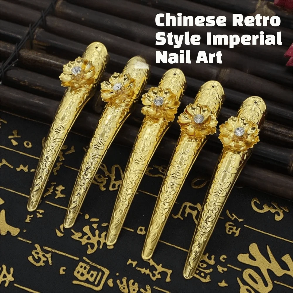 10PCS Adjustable Opening Claw Ring Antique Style Hollow Design Fingertip Nail Ring Vintage Style Punk Style Finger Ring