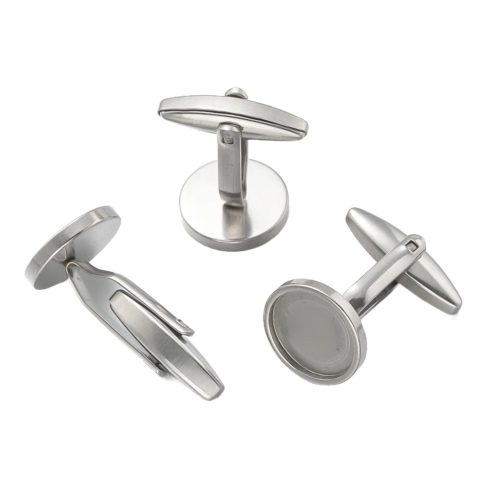 5Pcs Stainless Steel Cufflinks Cuff Button Flat Pad Cabochons Frame Tray Bezel Blanks Setting for DIY Men Gift Jewelry Making view 3