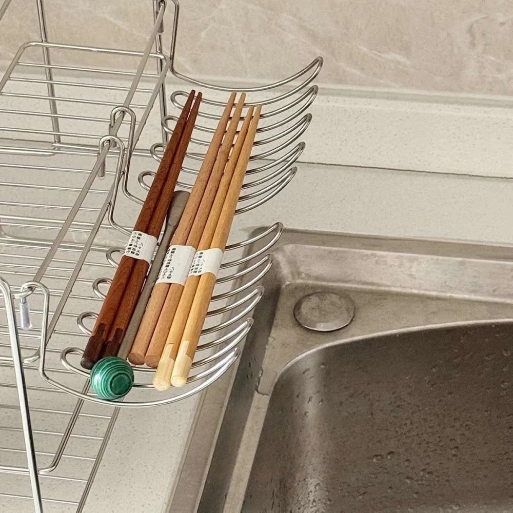 2-Pack Stainless Steel Kitchen Draining Rack, Multifunctional Storage Basket for Sink Edge, Utensil and Knife Organizer, No-Drill Hanging Kitchenware Draining Basket, Space-Saving Storage Items for Kitchen Countertops