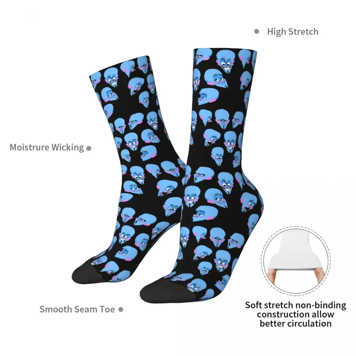 Megamind Socks Harajuku Sweat Absorbing Stockings All Season Long Socks Accessories for Man's Woman's Birthday Present