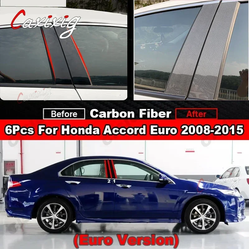 Window Door Column B C Pillar Post Cover Trim For Honda Accord Euro Sedan Acura TSX 2008-2015 Glossy Black Mirror Effect Sticker