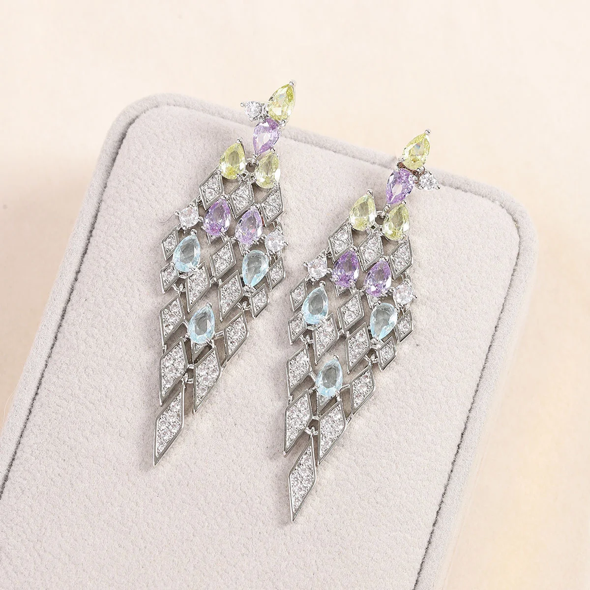 

Серьги-подвески из серебра 925 пробы с разноцветными камнями, геометрический дизайн, сверкающие эффектные украшения для вечеринок, идеальный подарок для женщин