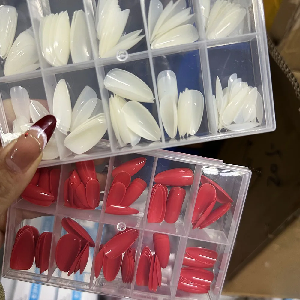 120 szt. Białe migdałowe paznokcie dociskane, jednolity kolor, pełne pokrycie, akrylowe sztuczne paznokcie, 12 rozmiarów, noszone francuskie sztuczne paznokcie, paznokcie dociskane.