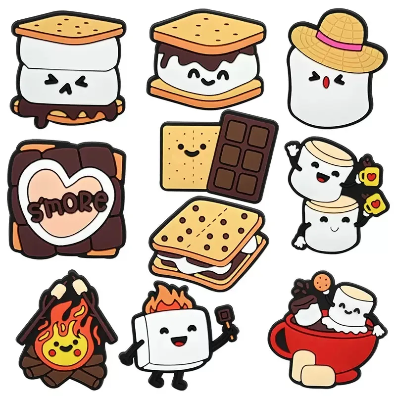 10Pcs Cookie marshmallow Shoe Charms For Slides Clogs Sandals,PVC Shoe Decorations Accessories Buckle For Christmas Gifts