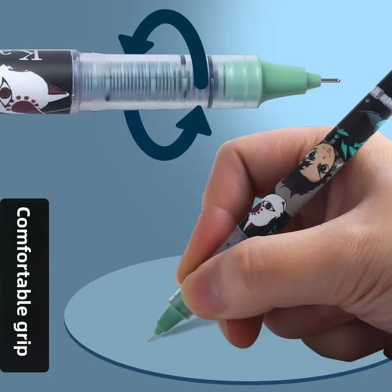 Demon Slayer Needle Type Gel Pens Large Capacity Straight Liquid Ballpoint Pen Anime Stationery School Office Supplies Writing