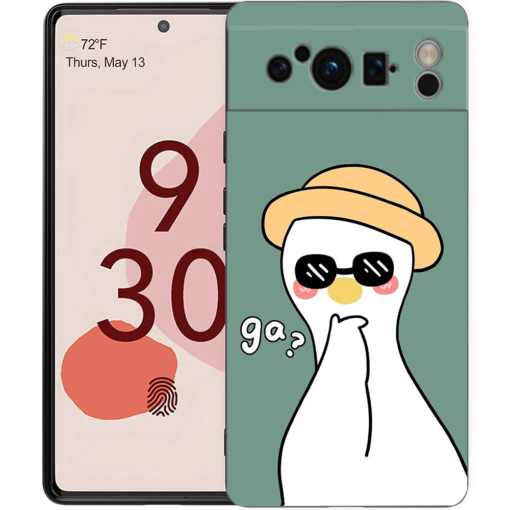 Phone Case For Google Pixel 9 8 8A 7 7A 6 Pro XL 6A 5G Black Soft Shockproof Back Cover TPU Shell Cute Cartoon Duck