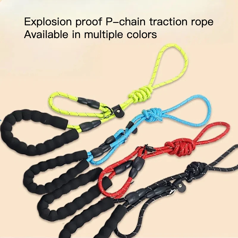 

Pet P chain reflective towing rope dog chain explosion-proof punching towing belt for walking dogs hand rope can be wholesale