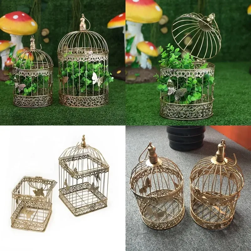 Gold Handmade Metal Birdcage Hook Wedding Table Centerpiece Decoration Display Craft