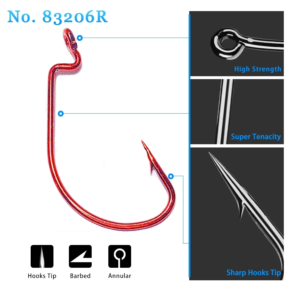 High carbon steel reinforced wide web crank hook worm hook red high carbon steel road soft bait fish hook Soft insect hook 83206