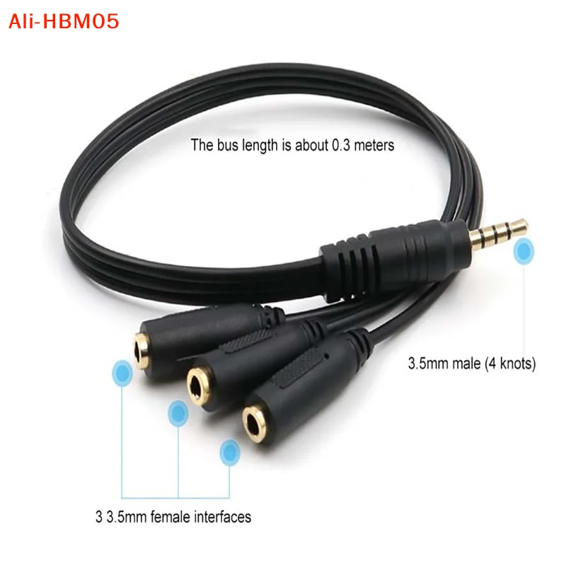 (HB05)3Way Port Aux Multi Headphone Earphone Audio Output Adapter 3.5mm Jack HUB Spliter Cable Extender 1Male To 3Female
