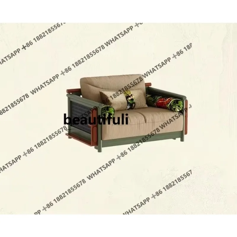 

CC182 French retro fabric small apartment living room antique retro solid wood straight sofa