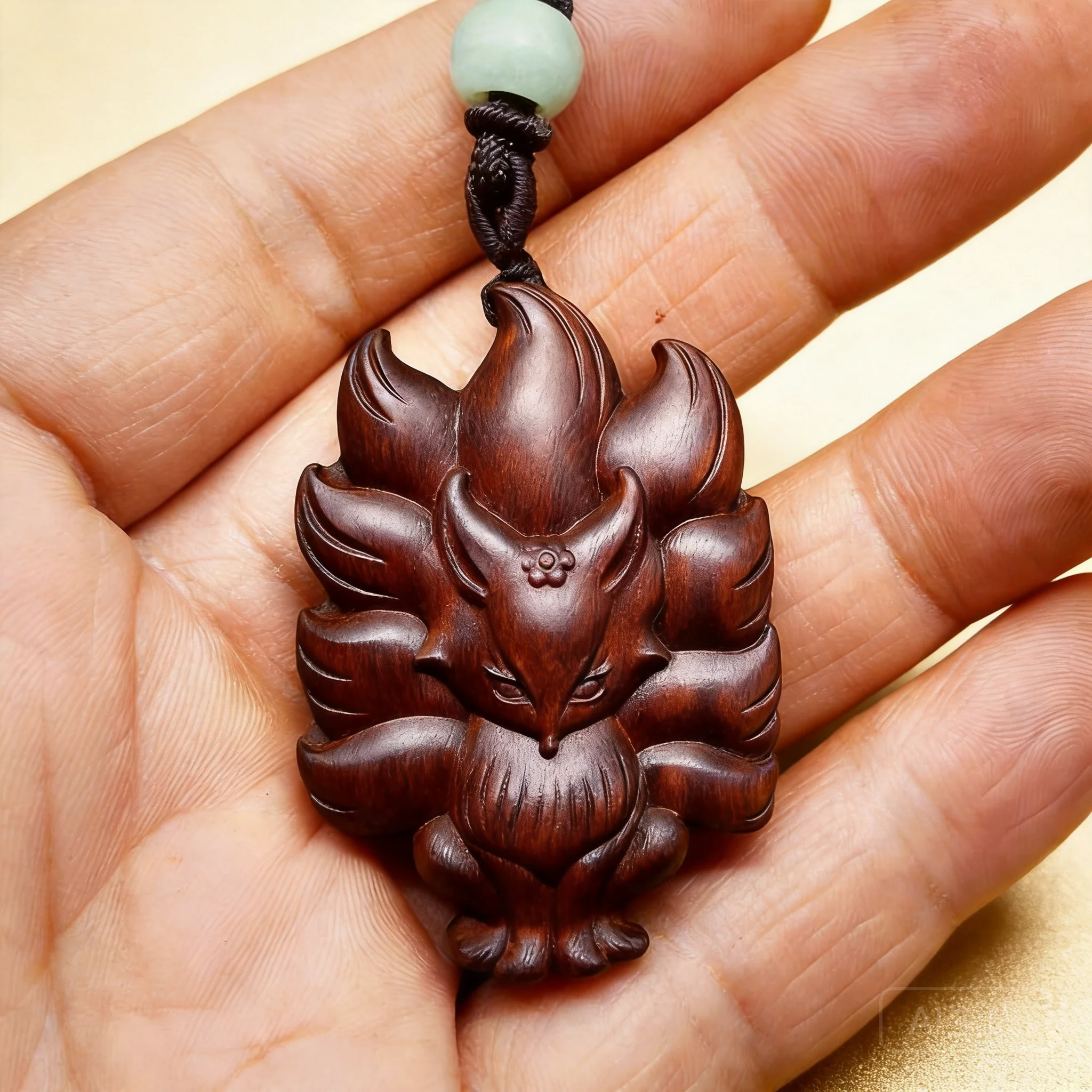Chinese Style Hand Carved Natural Red Sandalwood Nine Tailed Fox Pendant Lucky Amulet Necklace Keychain Unisex Jewelry For Bless