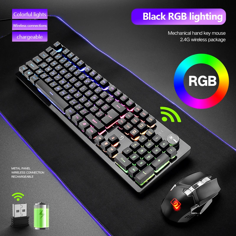 

Mechanical Feel Rechargbale Wireless keyboard and mouse Gaming Keyboard and Mouse with Backlit Laptop Accessories for PC Laptops