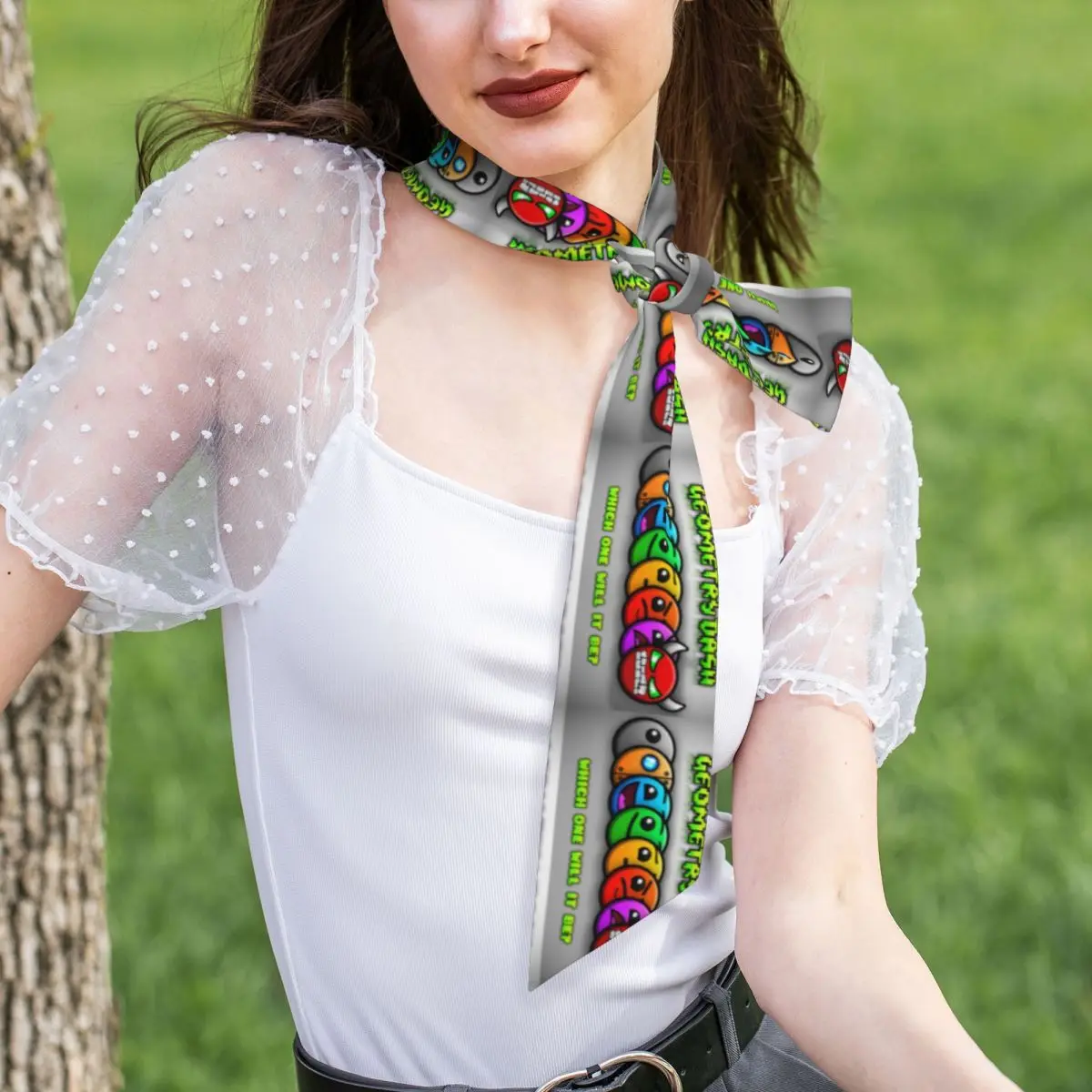 Video Game Geometry Dash (7) Women Long Narrow Scarf Silky Skinny Scarf Multi-use Neck Head Wrap for Office Daily Party