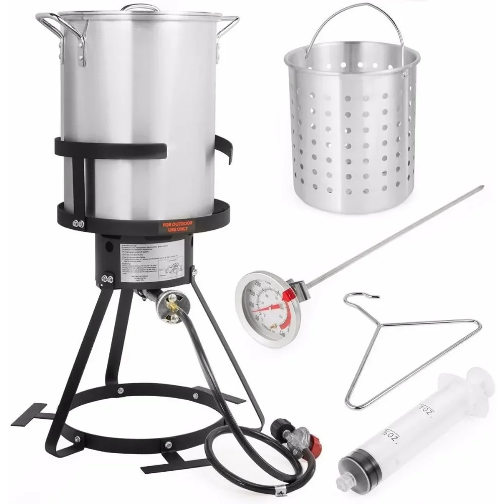 30QT Turkey Deep Fryer 37,000BTU Fish Fryer Pot Combo Boiler Steamer Roaster Clam Crawfish Pot Boiling Lid Seafood