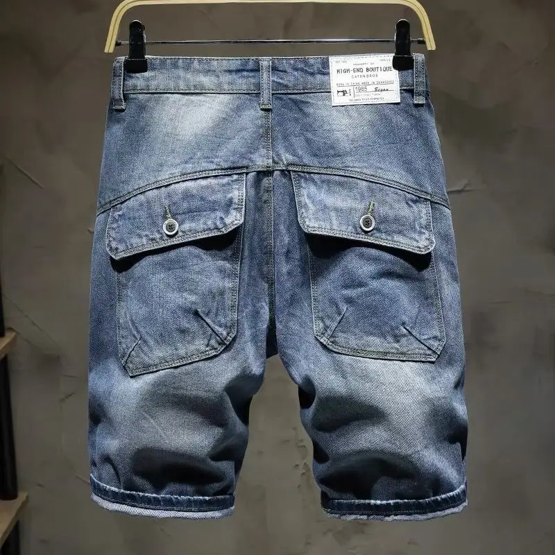 Jean Court Déchiré pour Homme, Baggy Large, At Cargo, Short en Denim, Vintage, Fin, Tendance Designer, XL, Été 2024