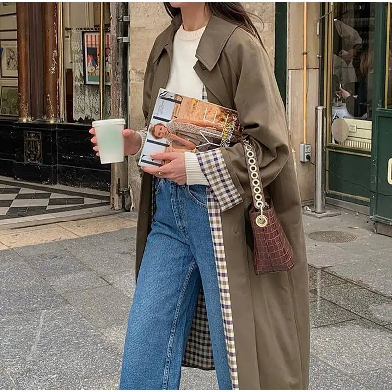 Gabardina larga con botones a la moda para mujer en otoño e invierno estilo elegante para ir al trabajo