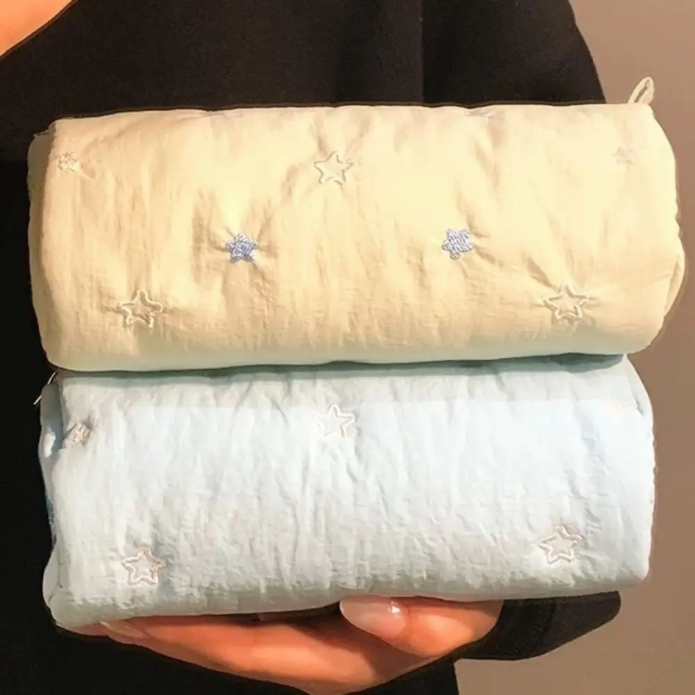 Cute Embroidery Pencil Case Pouch Little Star Single Layer Makeup Lipstick Bag Pillow Shape Holder Simple Pen Case