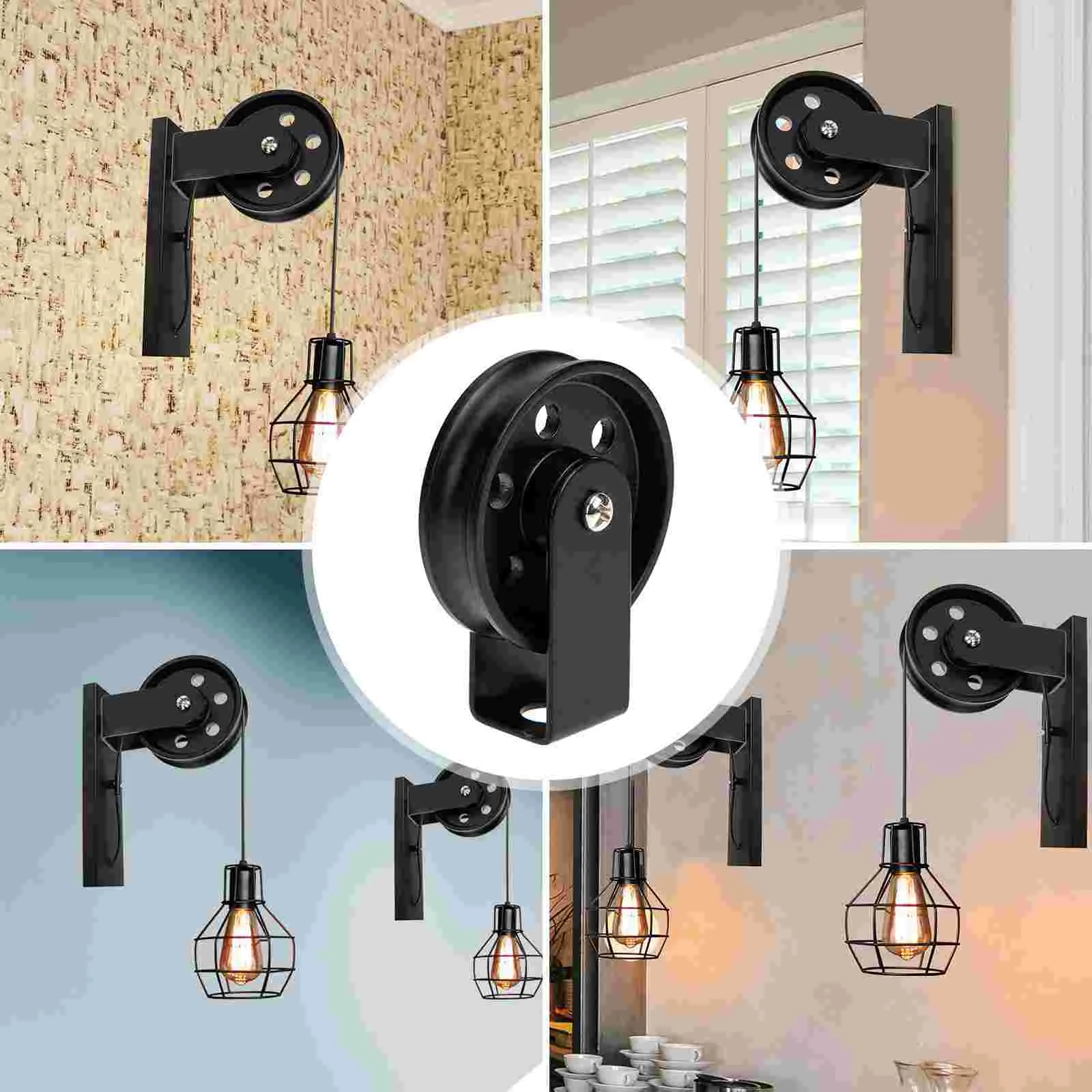 Black Ceiling Fan Lighting Accessories Retro Wheel Vintage for Pendant Industrial Pulley DIY Lamp Miss