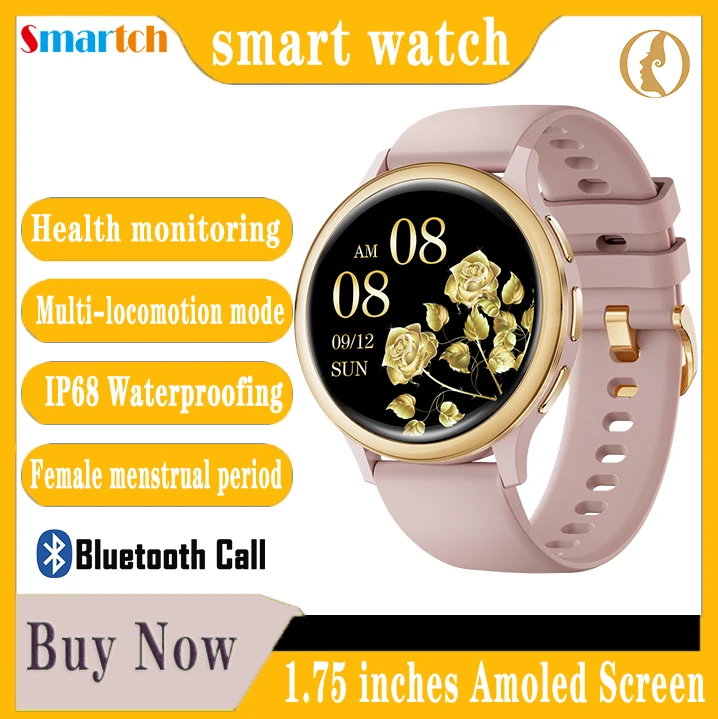 

1,75 "Amoled Смарт-часы Женские GPS Спортивные Bluetooth-вызовы Смарт-часы Физиологический период Водонепроницаемый монитор здоровья с несколькими циферблатами