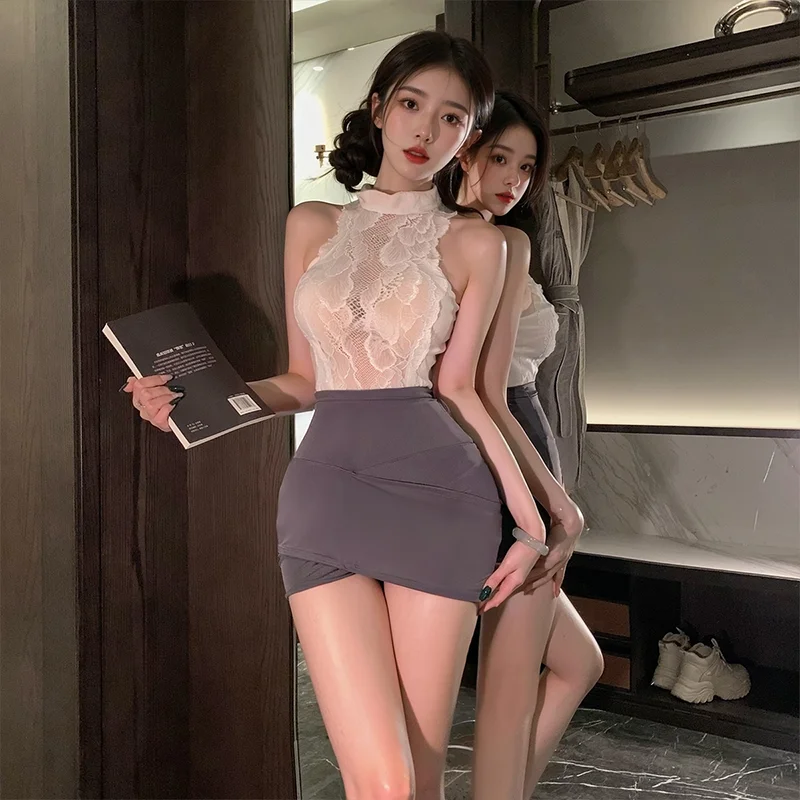 

Sexy Office Lady Cosplay Costumes Sexy Lingerie Secretary Outfit Lace See Through Top and Miniskirt Uniform Porno Party Costume