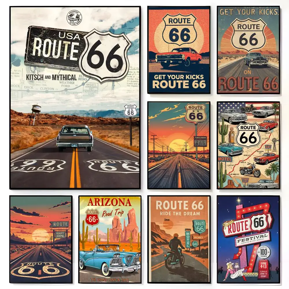 poster art R-Route 66 Poster American Film Mural Home Childrens Room Wall Decor Print