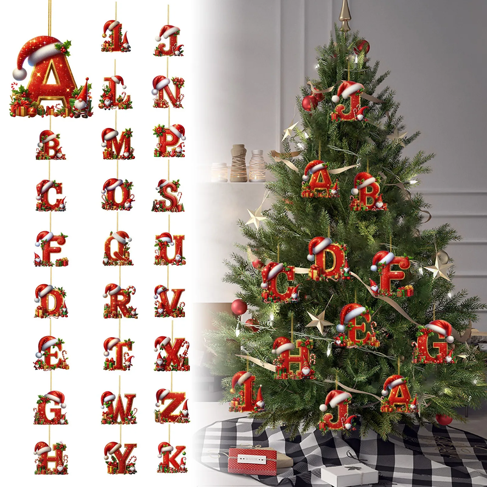 2D Christmas 26 Letters Ornament Flat Hanging Pendant Personalized Holiday Festive Tree Decor Gift For Christmas Party Ornament view 2