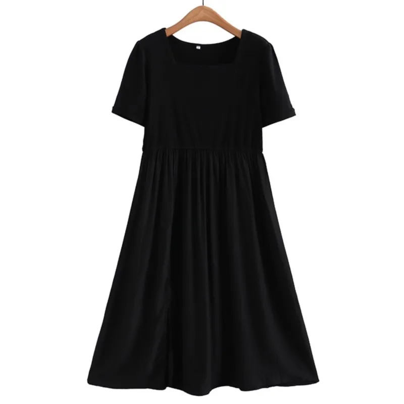 

Plus Size Women Long Dresses Oversized Curve Clothes Black Fashion Square Collar Splice Split One-Piece Summer 2023