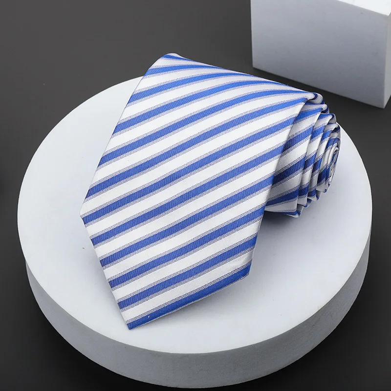 

8cm Wide Tie Narrow Polyester Blue Striped Collar Mens Tie