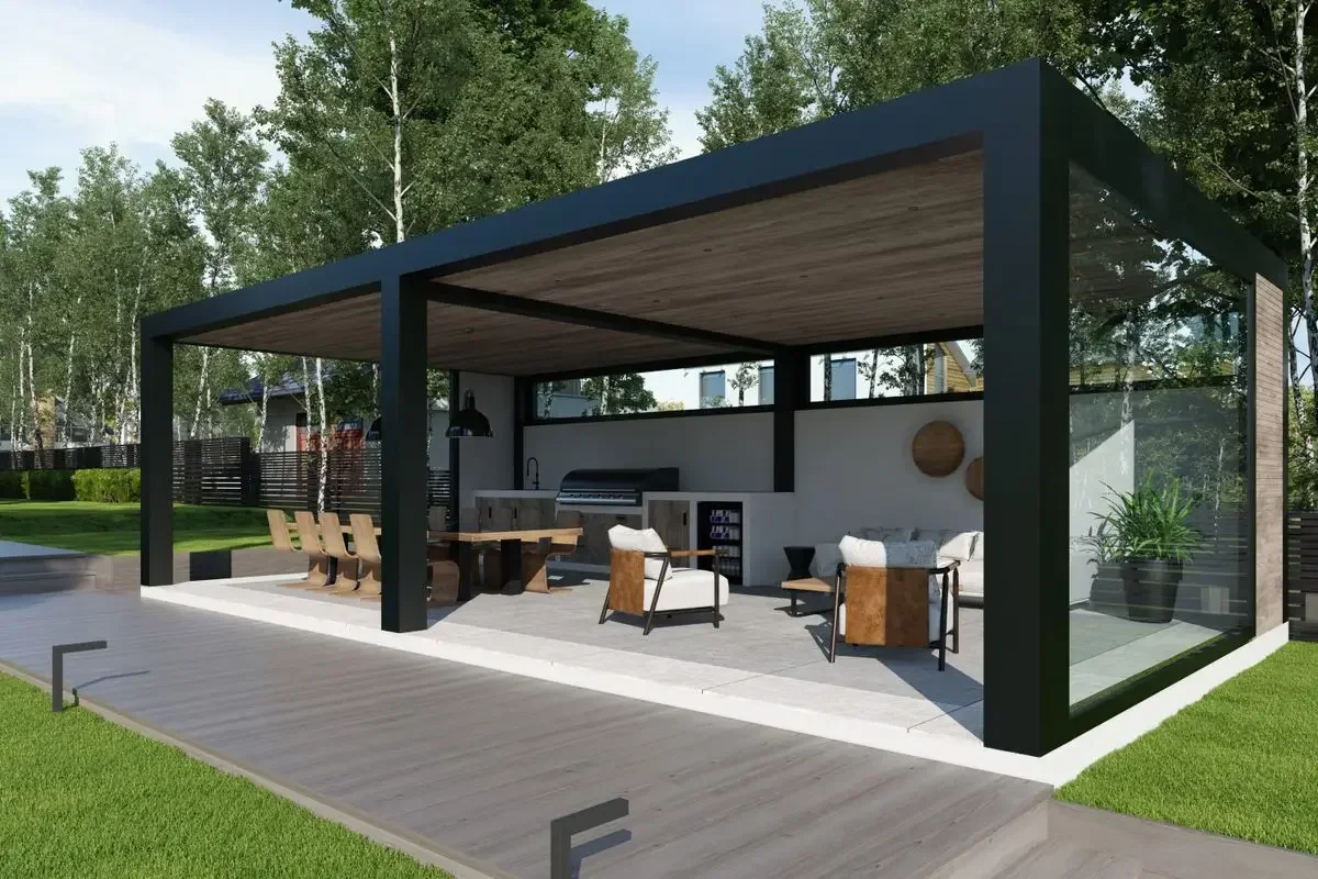 

Для современного биоклиматического перголы, роскошная жалюзи 6X6 м, маркизная алюминиевая квадратная трубка, непромокаемая моторизованная крыша, роскошная