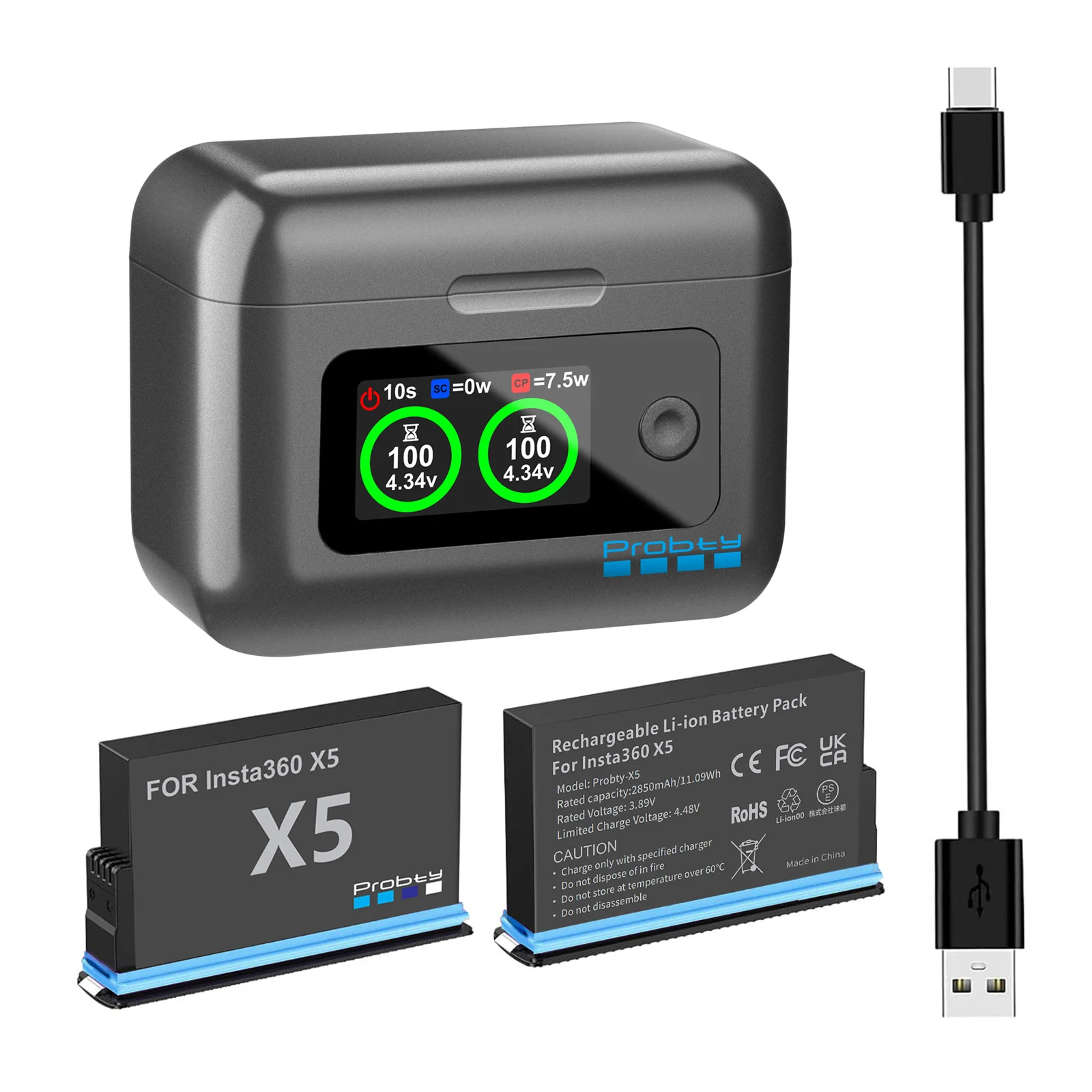 2850mAh High Capacity Battery For Insta360 X5 Battery+LCD Dual Fast Charging Case Storage Box For Insta 360 ONE X 5 Accessories