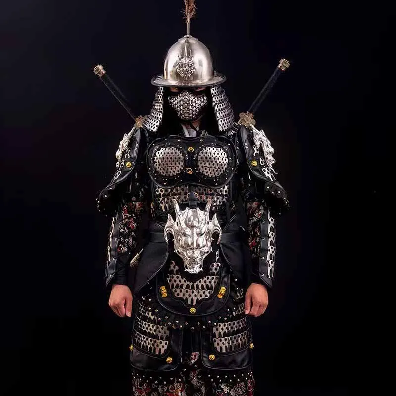 Trajes de armadura Real Medieval de 16KG para hombre, traje de guerrero de acero inoxidable negro y plateado, equipo de batalla Unisex, armadura Real para mujer