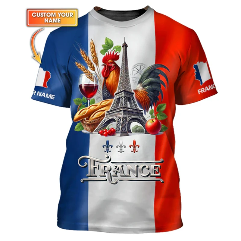 Custom Name France Pride T-shirt Women Men Streetwear Fashion Crewneck T Shirts Gallic Rooster Pattern 2025 New Sport Tee Top