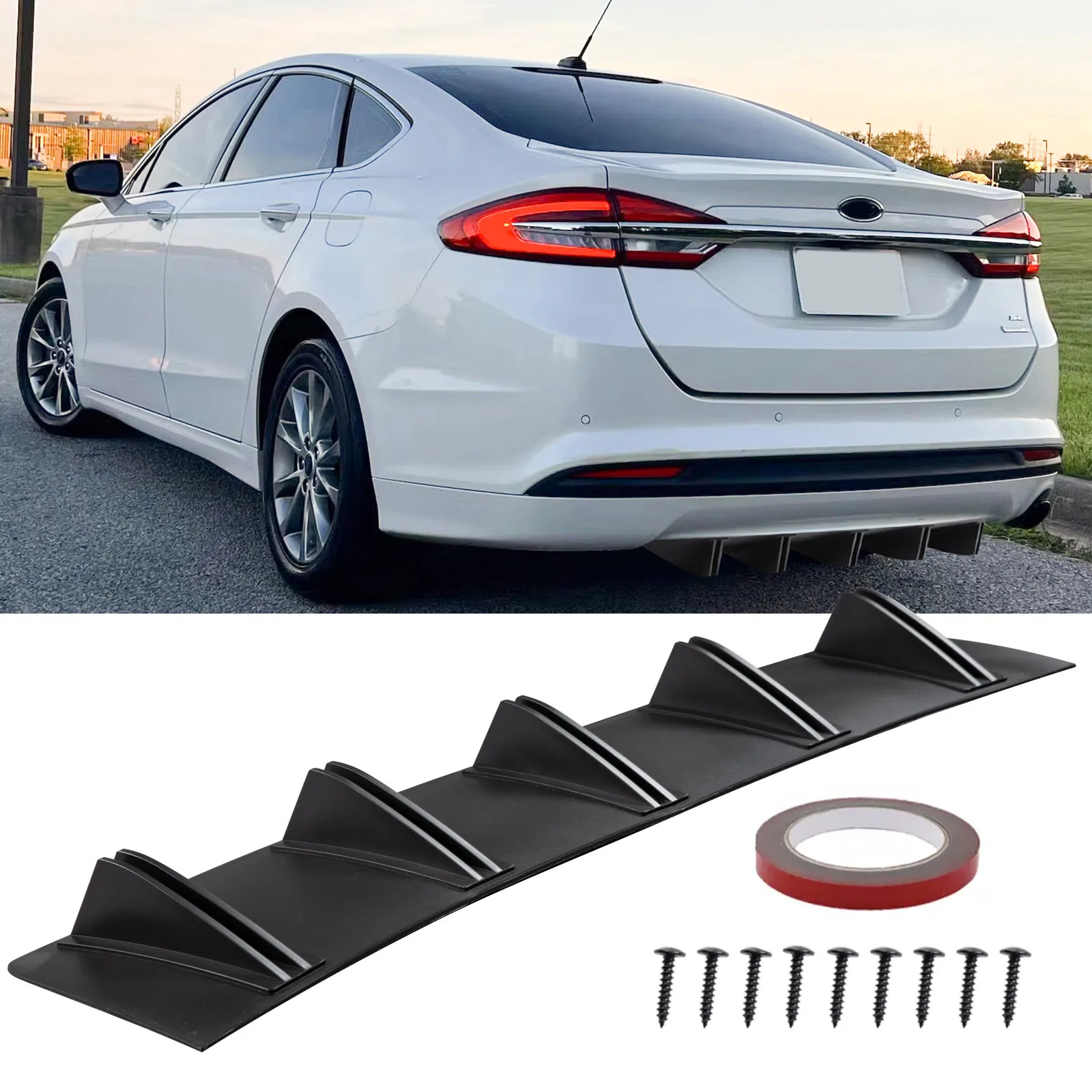 

For Ford Fusion 2010-2020 Rear Diffuser 10 Fin Bumper Lip Splitter Spoiler Set