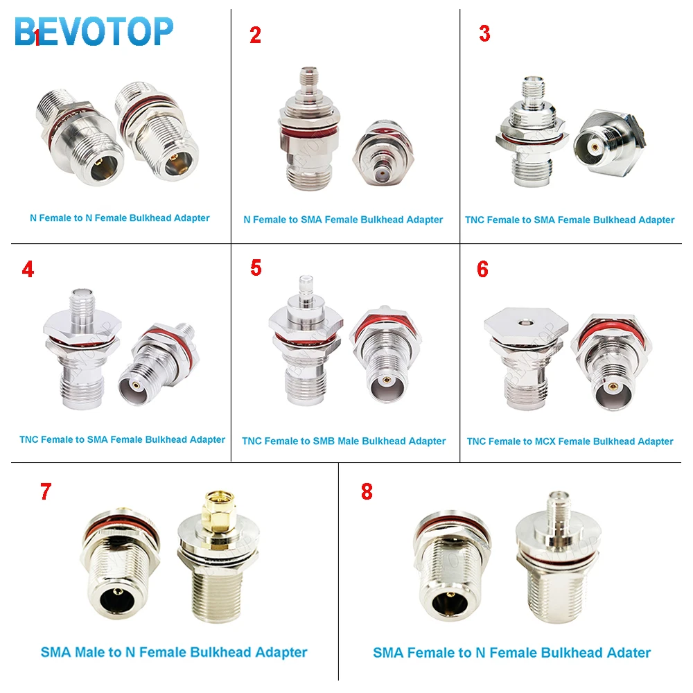 1PCS L16 N/TNC Female to N/SMA Female Bulkhead Panel Mount Washer Nut with O-ring Straight Nickel Plated RF Connector Adapters