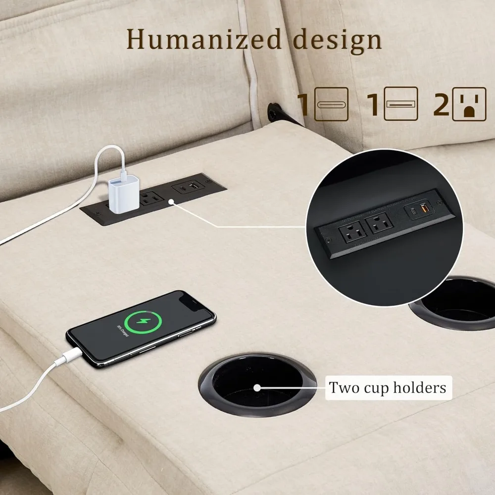 أريكة كرسي، كرسي Loveseat مع وحدة تحكم، أريكة استرخاء كبيرة الحجم مع طاولة قابلة للسحب، أريكة 3 مقاعد مع حاملات أكواب