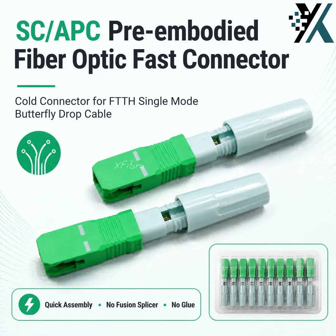 SC APC Fiber Optic Fast Connector Single Mode Pre-embedded Cold Connector No Glue No Fusion Splicer for FTTH GPON XPON CATV