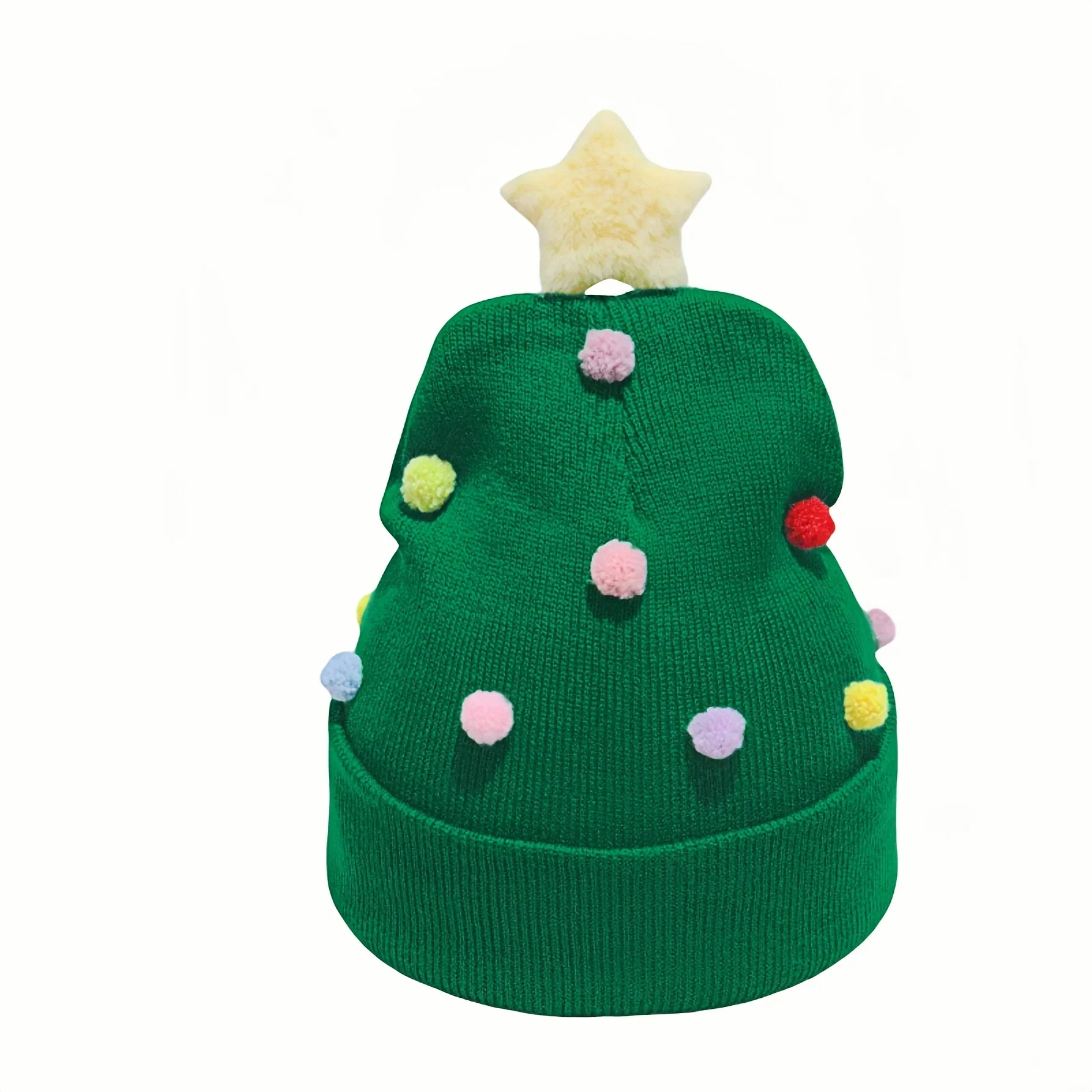 Custom A Single Pack of Multicolored Christmas Hats with Cute Pom-Poms, Designed Like Christmas Trees, for Warmth in Autumn