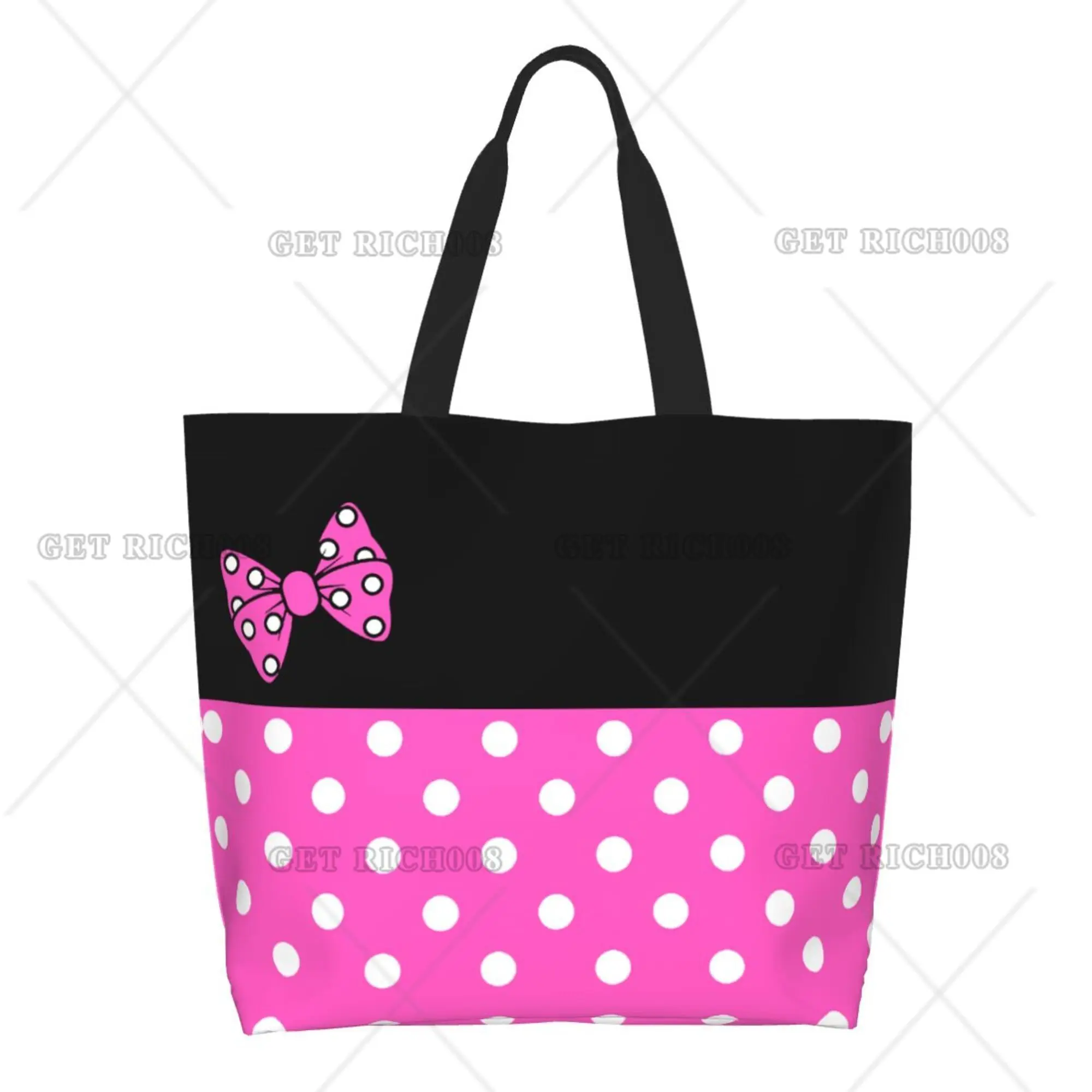 Bow Polka Dots Cartoon Pink Women Shoulder Shopping Bag Eco Bag Cute Tote Bag Fashion One Size Large HandBag