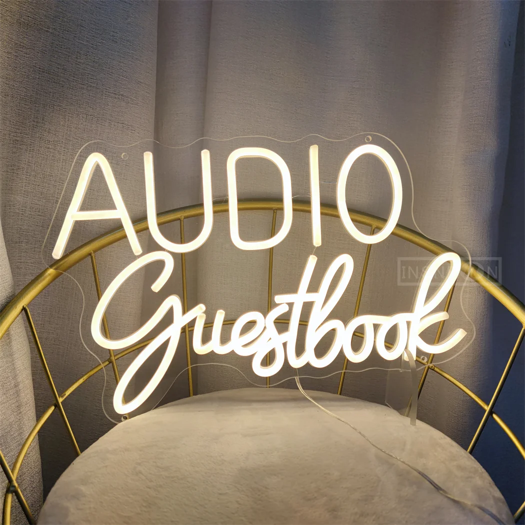 Audio Guestbook Neon Sign Wedding Leave A Message LED Neon Signs Wall Decoration Wedding Table Light Sign Neon USB-power Bedroom