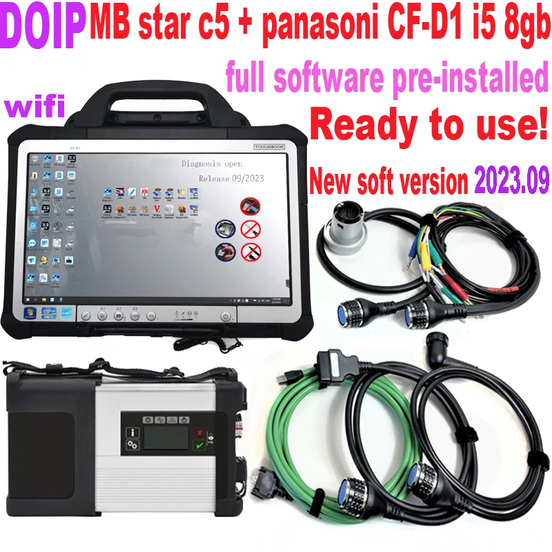 DOIP MB Star C5 Plus DOIP SD Connect Software 2023.09 WIFI Function Star C5 Multiplexer Diagnosis Tool with CF-D1 for Car Trucks