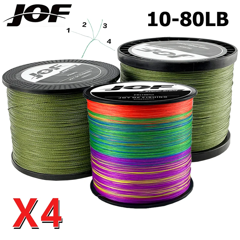 JOF New 4 Strands PE Fishing Line 300M Multifilament Fly Wire Strong Japan Cord 10 12 18 28 35 40 50 60 80LB Carp Fishing Tool