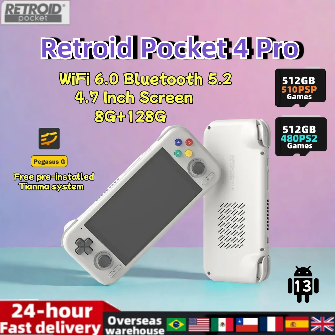 Retroid Pocket 4 Pro RP4Pro Handheld Game Video Player Console Android 13 4.7 Inch Touch Screen 8G+128G 512G PSP PS2 Games Gift